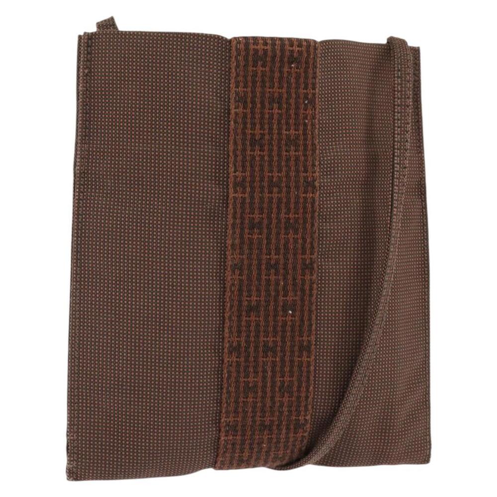HERMES Pochette Her Line MM Shoulder Bag Canvas Brown Auth 150447